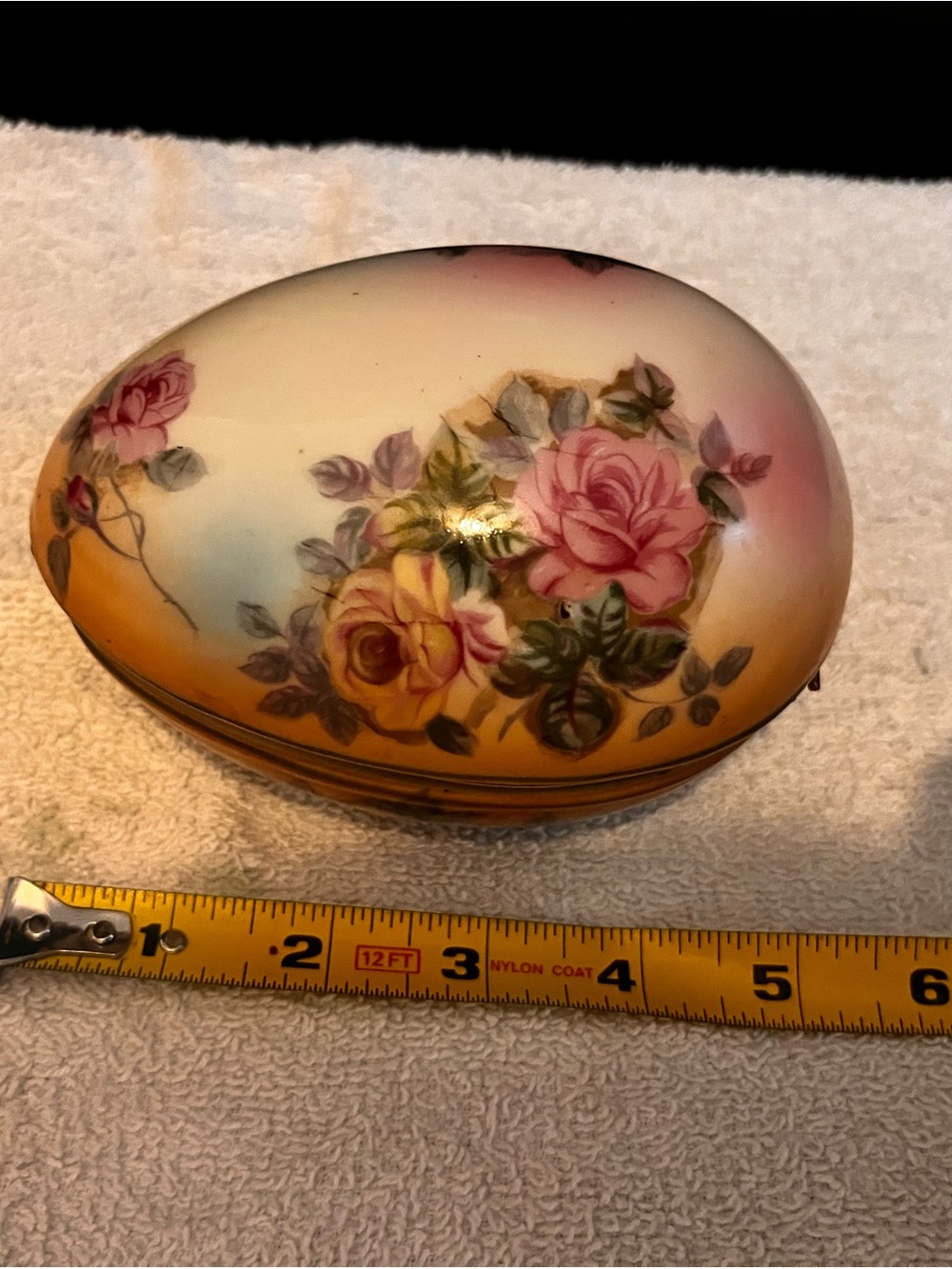 Hand-Painted Floral Egg Trinket Box in Pink and Yellow